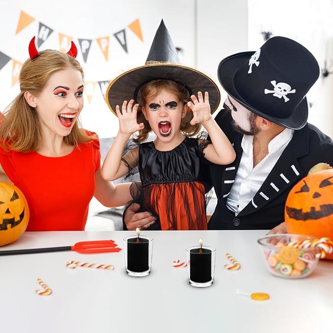 24 Packs Black Votive Candles, Unscented Small 1.5 Inch Diameter 2.0 Inch Tall Wax Candles for Halloween Wedding, Party & Home Dinner Table Decoration - 12 Hour Burn Time