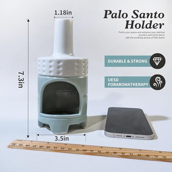 Handmade Ceramic Palo Santo Holder Burner - Mini Chiminea Incense Dish for Palo Santo Sticks & Sage -Cone Burner Elegant Design for Energy Cleansing, Yoga, Meditation & Aromatherapy Idea