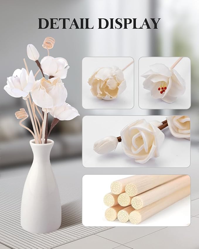 9 Pcs Reed Diffuser Sticks, Reed Fragrance Diffuser Flowers Set, Natural Rattan&Handmade Flower Refill Replacement Sticks, House Bedroom Office Decor