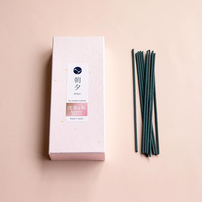 Asayu Japan Incense Sticks with Low Smoke for Morning or Evening Meditation, Relax or Yoga, Made in Japan 40gr - Premium Sakura Cherry Blossom and Agarwood Blend