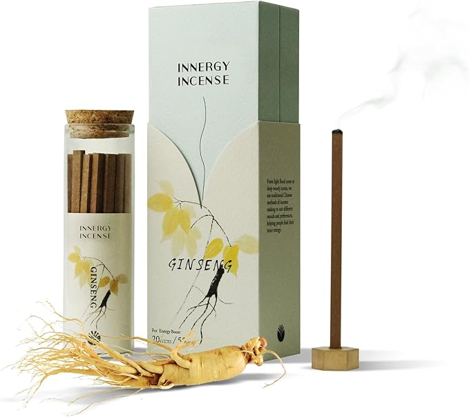 Energize & Focus - Innergy Ginseng Incense Sticks, Natural Herbal Blend for Focus and Energy, 55 Min Burn