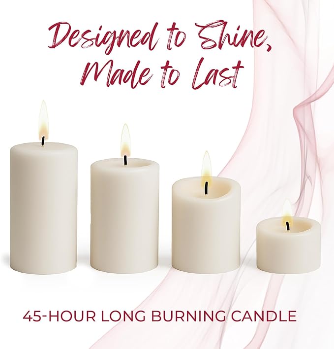 Biedermann & Sons Dripless Unscented Pillar Candles, 45-Hour Burn Time, Champagne, 3 x 4 Inch - Set of 6