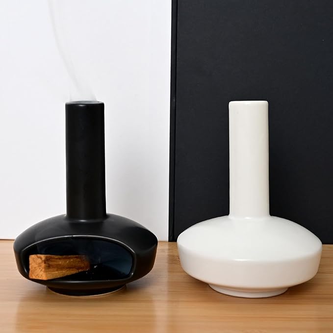 Cute Modern Palo Santo Holder, Handcrafted Mid-Century Ceramic Burner for Stick and Incense Cone, Decorative holder with Chimney Design for Yoga & Meditation Spaces, Ideal Gift for Home Decor