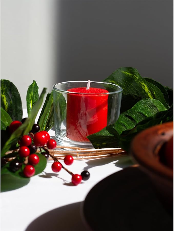 CANDWAX 15 Hour Votive Candles Set of 36 - Red Unscented Christmas or Luminaries - 1.5x1.7 inch