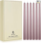 New Burning Formula Unscented Dripless 12-Inch Taper Candles Set of 12 - Rose Gold, for Wedding, Dinner - Smokeless, Long Burning - Hand Poured, Colored Tall Candlesticks - Oro Rosa