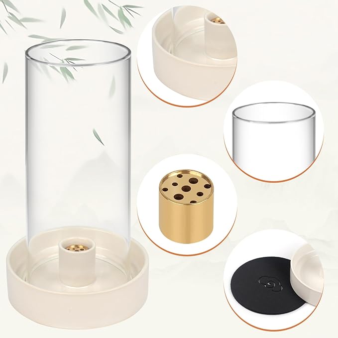 Versatile Incense Burner Holder - Ideal for Incense Sticks, Palo Santo, Sage & More! Elegant Design with Removable Glass Cover to Prevent Ash Fallout