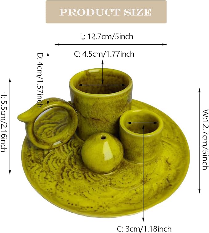 4 in 1 Incense Burner Holder for Sticks, Palo Santo Sticks Holder, Candle and Sage Holder for Burning Ceramic Ash Catcher Tray for Meditation Yoga Room Home Decor (Yellow)