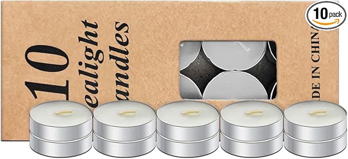 10 Pack Tea Candles Wedding Party and Home Decoration Votive Parties Tealight Small Wishing Bulk with 1.5-2 Hours Extended Burn Time Mini for Birthday Emergency Family (White)