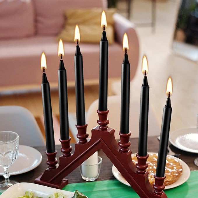 20-Pack of 4-Inch Black Taper Candles - Smokeless, Long-Burning (1.5 Hours Each) - Ideal for Dinners, Parties, Ceremonies, and Shabbat Observances