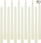 12 Pack 10 inch Ivory Spiral Taper Candles - Dripless, Smokeless, Unscented - 7 Hour Long Burning - Hand Poured Tall Candlesticks - Perfect for Dinner,Party,Wedding and Home Decoration.