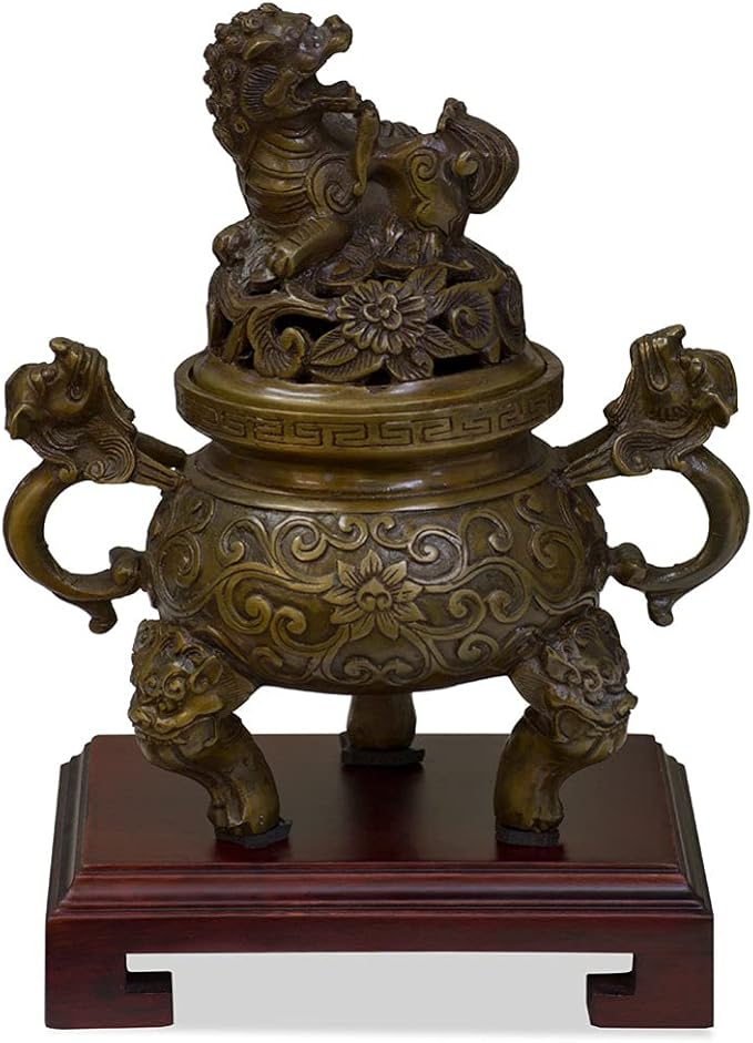 China Furniture Online Iron Imperial Kirin Chinese Incense Burner, Brown