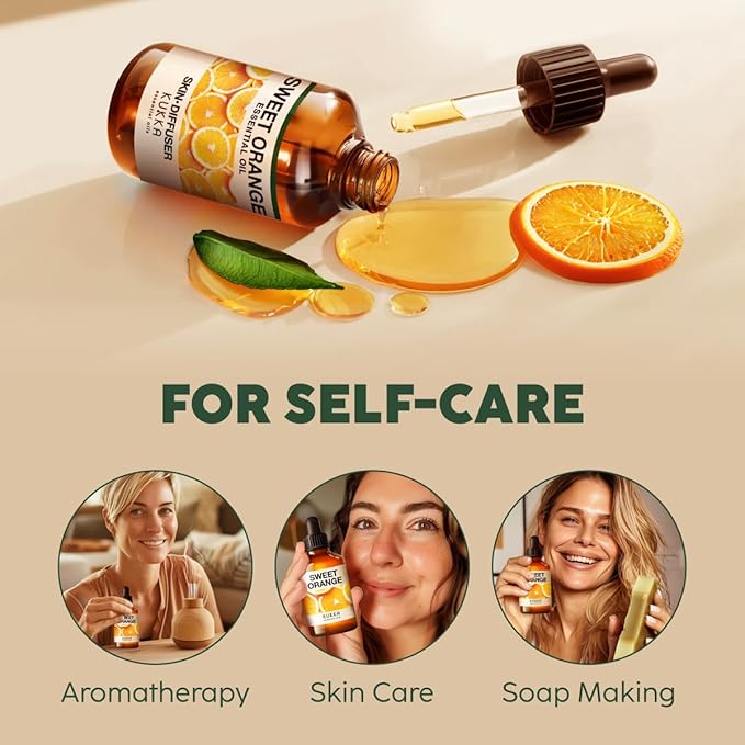 KUKKA Orange Essential Oils - 4 Fl Oz - for Hair, Skin, Diffuser, Aromatherapy & DIY Soap Making Scent