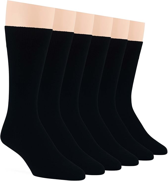 7BigStars Mens Dress Socks – 6 Pairs Crew, Soft Stay Up, Cotton Comfort for Business, Office, Big and Tall, Breathable
