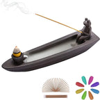 ChangWanna Frog Incense Holder Waterfall - Ceramic Cone Backflow Incense Burner Smoke Fountain, Back Flowing Incense Diffuser with 45 Sticks & 12 Cones, Frog Ornament for Aromatherapy/Yoga/Home Decor