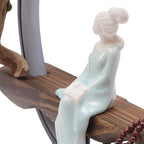 Backflow Incense Holder with LED Light and Begonia, Ceramic Lady Chinese Style Backflow Incense Burner Perfect for Relaxing or Home Decor