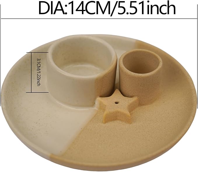 4 in 1 Incense Holder, Ceramic Incense Stick and Palo Santo Holder,Sage Holder for Burning- 5.5" Ceramic Ash Catcher Tray for Meditation and Yoga Room (Star Sand)