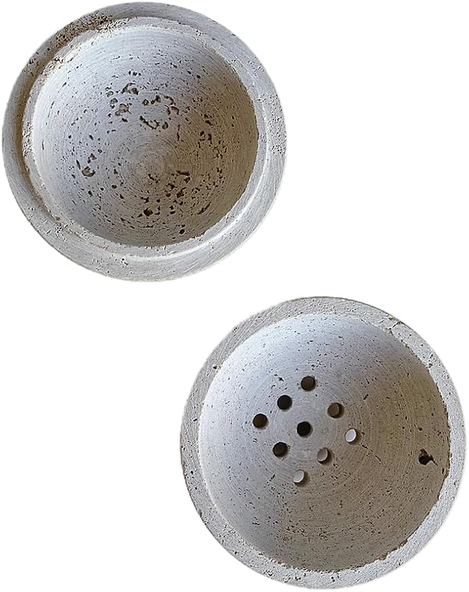 9 Holes Handmade Natural Marble Round Incense Burner Holder for Meditation Decorative Room/Kitchen/Coffee Shop (Beige Travertine Stone)