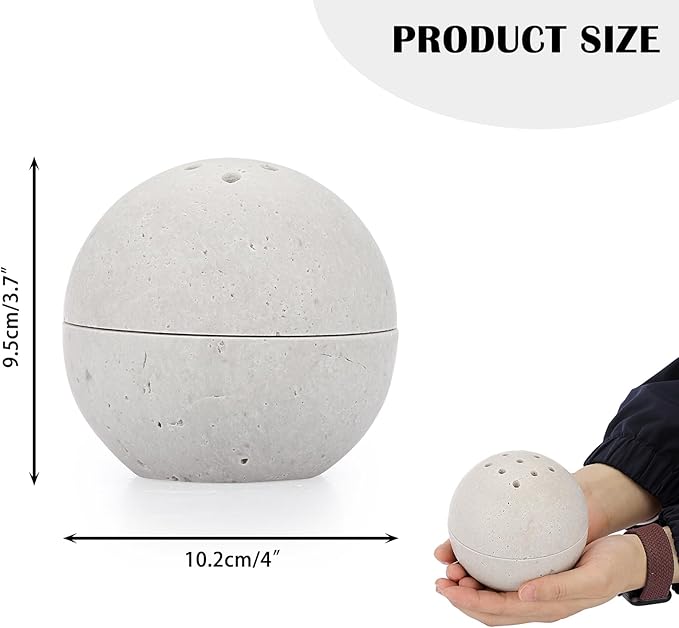 ELLDOO Natural Travertine Incense Holder, Home Decor Handmade Ball Shape Incense Cone Burner for Yoga Meditation SPA Reading, Gray