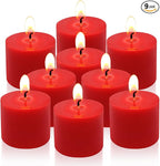 9 Packs Red Votive Candles, Small Unscented 1.5 Inch Diameter Wax Candles for Christmas Valentine's Day Wedding, Party, Table, Holiday & Home Decoration - 8 Hours Burn Time (1.5" W x 1.25" H)
