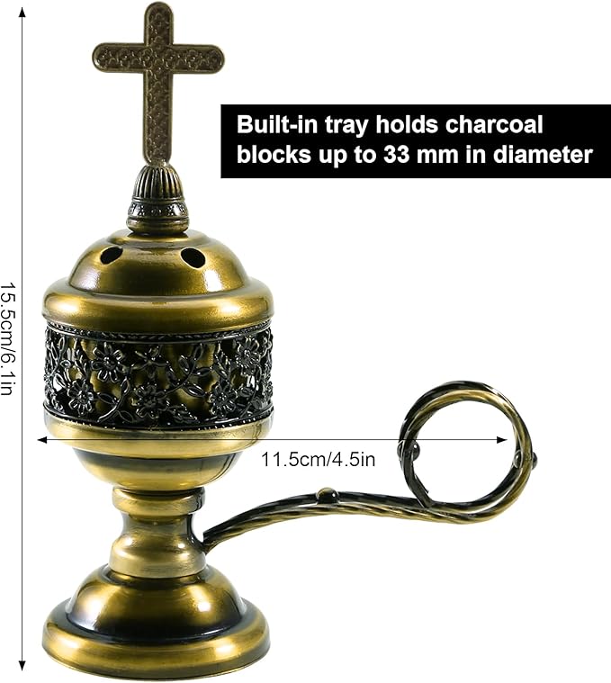 Yawlsow Incense Burner, Frankincense Charcoal Incense Stand, Bakhoor Incense Burner Holder, Ideal for Aromatherapy, Yoga and Spa, Home and Christian Church Censer, (Bronze)