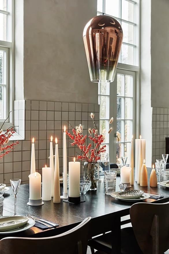 Kunstindustrien® Ivory Taper Candles – Set of 4, 13.8" – Made in Denmark, Long Burning Candles 15h, Unscented & Smokeless Candlesticks – Elegant Tall Candles for Weddings, Dinners & Home Decor (Ivory)