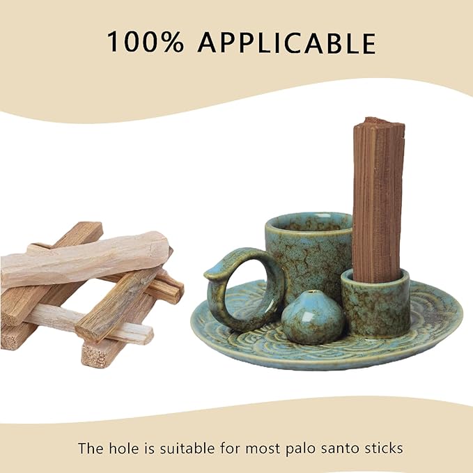 4 in 1 Incense Burner Holder for Sticks, Palo Santo Sticks Holder, Candle and Sage Holder for Burning Ceramic Ash Catcher Tray for Meditation Yoga Room Home Decor (Blue)