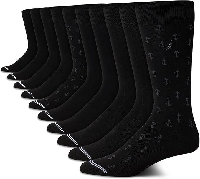Nautica Mens Dress Socks - 10 Pack Breathable Stretch Crew-Length Work Socks for Men for Business Formal Wear (Sizes: 6-12.5)