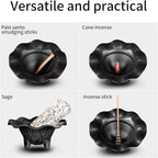 AIMITOFO Cast Iron Incense Burner - 4 in 1 Incense Burner Holder Set - Lotus Leaf Shape Ash Catcher with Lid for Ritual Purpose, Decor, Etc...