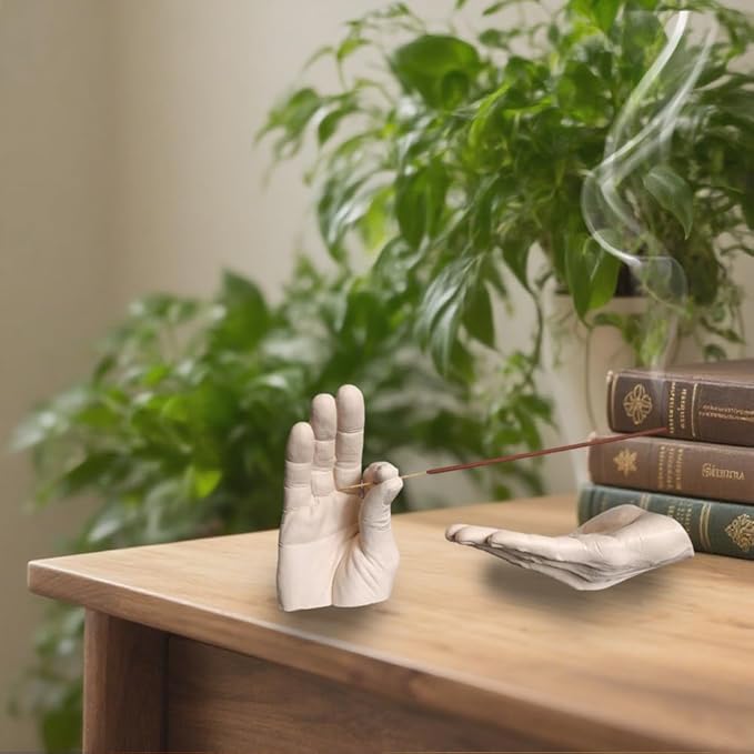 Hand Statues Incense Holder - Incense Burner Ash Catcher, Handcrafted Incense Stick Holder with Ash Catcher, Artisan Incense Burner for Meditation & Yoga (White)