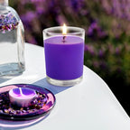 Set of 4 Purple Votive Candles, Clear Glass Filled Soy Wax Lavender Scented Candles for Home Spa Stress Relax and DIY