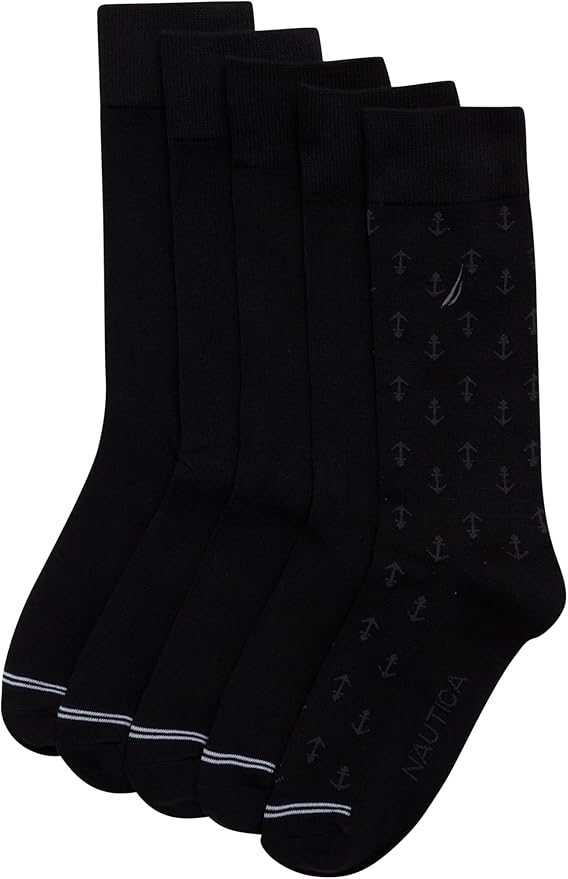 Nautica Mens Dress Socks - 5 Pack Breathable Comfort Stretch Crew-Length Work Socks for Men for Business Formal Wear (6-12.5)