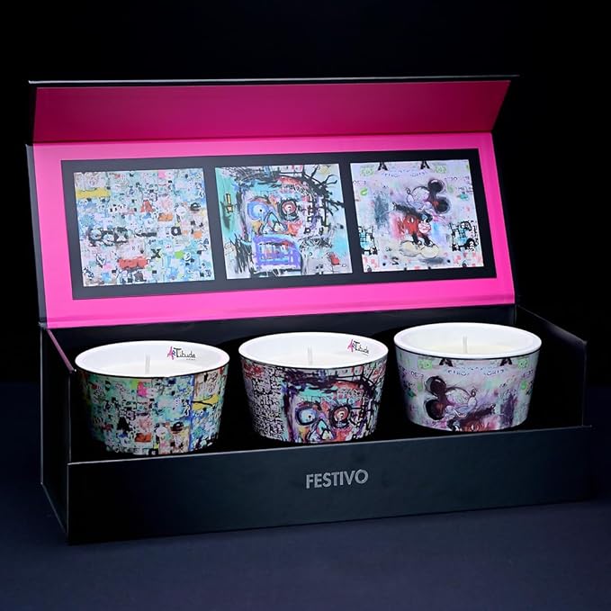 Festivo Trio Scented Candle | Gift Set |100% Soy Wax | Luxury Candles | Perfect for Gifting | 40oz | 35cm Tall | Approx Burn Time - 80 Hours |Pack of 3