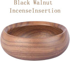 Black Walnut Incense Holder with 3-Hole Brass Plug, Traditional Bowl Design