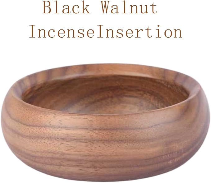 Black Walnut Incense Holder with 3-Hole Brass Plug, Traditional Bowl Design