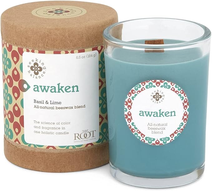 Root Candles Seeking Balance Wood Wick Spa Candle Aromatherapy Candles, 6.5-Ounce, Awaken: Basil & Lime