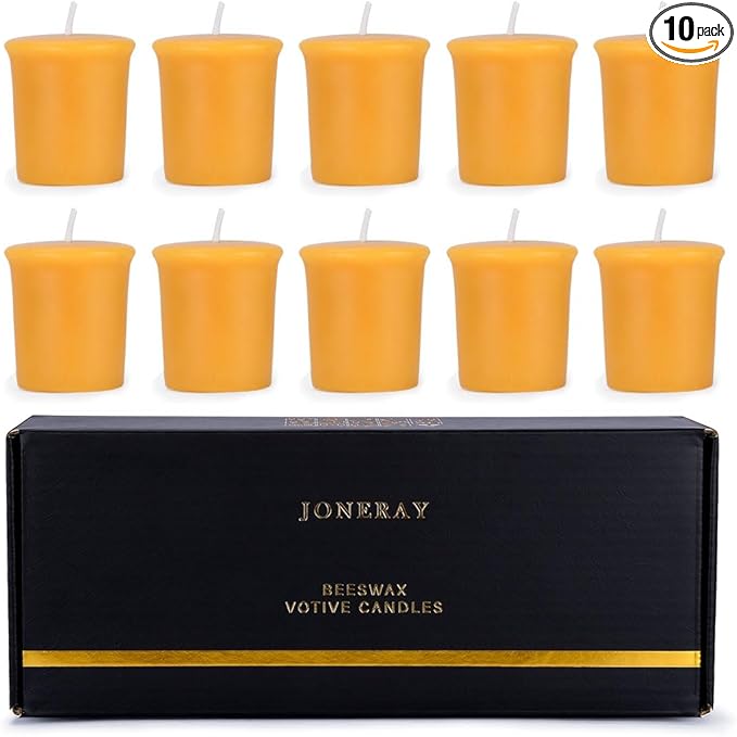 Beeswax Votive Candles Bulk-Pack of 10,Pure Natural Beeswax,Handmade Candles Gift Set for Holiday, Wedding,Party