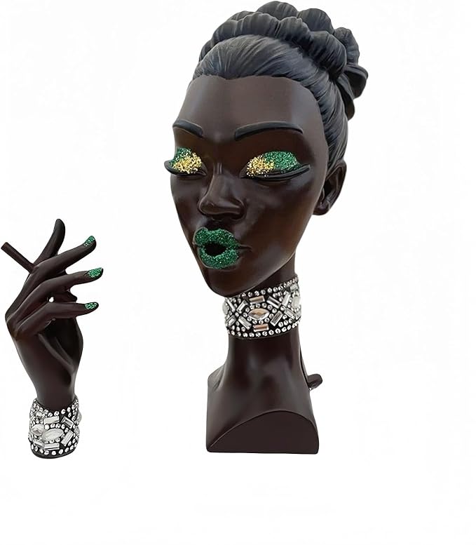 Elegant Head Incense Black Woman Burner, Modern Design, Stylish Incense Holder Black Women, Sophisticated Home Decor, Desk Accessory (Green Eye)