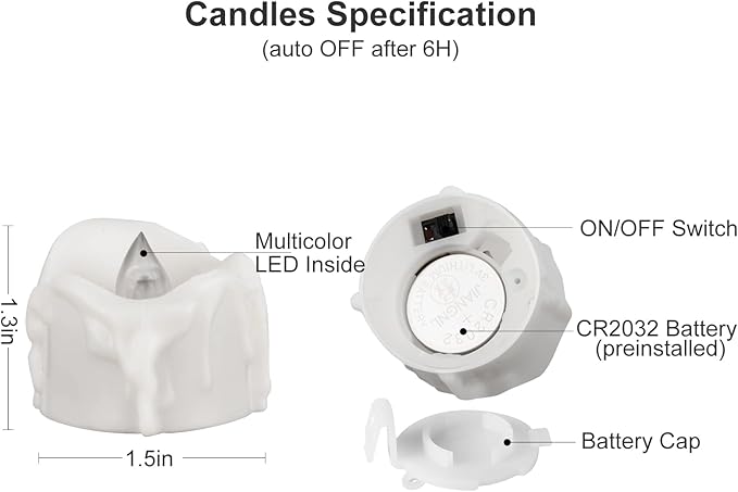Color Changing Tealight Candles (White Base), 6H Timer (No Remote), Battery Operated Flameless LED Tea Lights, Pack of 12