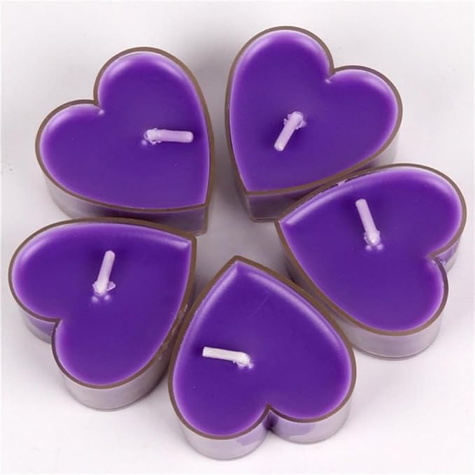 Tea Candles Heart Romantic Candle Small Sweet Wedding Party and Home 1.5-2 Hours Extended Burn Time Votive Parties Tealight Wishing Bulk Birthday Halloween Emergency Family 9 Pack (Purple)