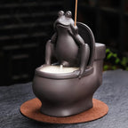 ChangWanna Frog Incense Holder Burner - Ceramic Cone Backflow Incense Burner Smoke Fountain, Back Flowing Incense Diffuser with 45 Sticks & 15 Cones, Frog Ornament for Aromatherapy/Yoga/Home Decor