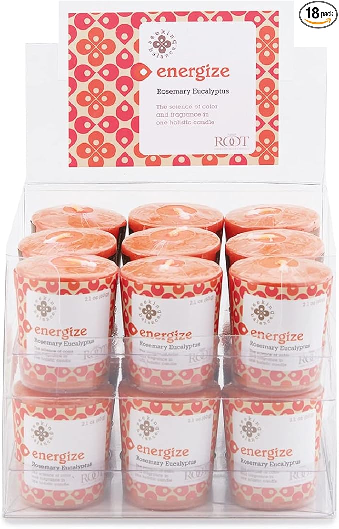 Root Candles Seeking Balance Spa Candle Aromatherapy Candles, Votives, Energize: Rosemary Eucalyptus, 18-Count