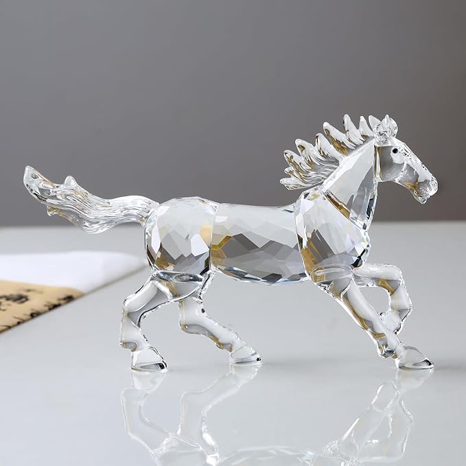 Crystal Horse Realistic Animal Art Figurine Collection Table top Ornament Statue Home Decor (White)