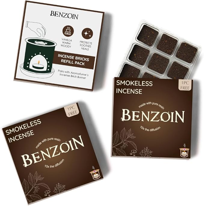 Aromafume Benzoin Incense Bricks Refill Pack 3 Trays x 9 Bricks | Styrax Extract, Native to Indonesia | Ideal for Prayer, Blessings, Prosperity & Meditation | Low-Smoke & Non-Toxic