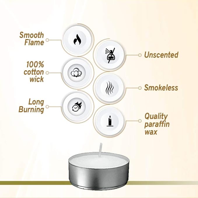 L'ner Tea Lights Candles - Pack of 300 White Unscented Candle Lights with 3.5 Hour Burning Time - Tea Candles for Wedding, Home, Parties, and Special Occasions