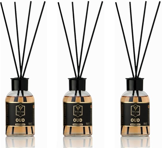 Luxury Reed Diffuser Set - 110ml Aromatherapy Diffuser with Natural Sticks, Aesthetic Room Decor, Long-Lasting Air Freshener for Home, Bathroom, and Office, Essential Oil Stick Diffuse (Oud Pack)