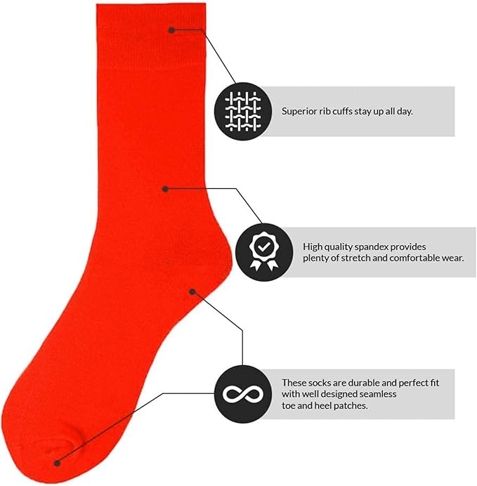 Feraricci Solid Color Casual Dress Socks for Men - Colorful & Comfortable Crew Socks