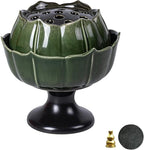 Ceramic Incense Holder with Lid,Lotus Incense Cone Holder for Coil Incense and Powder Incense,Mediation Gift,Home Decor (Deep Green)