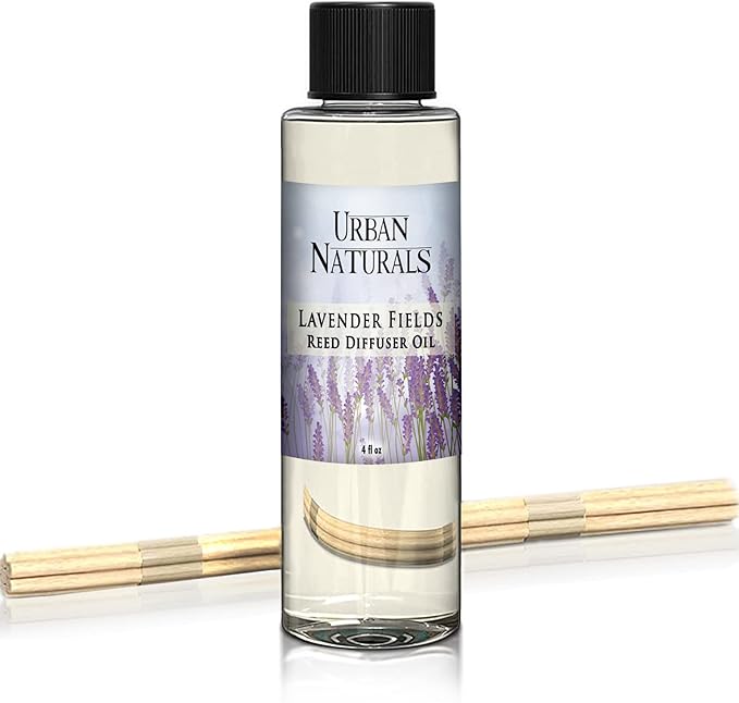 Urban Naturals Lavender Fields Essential Oil Reed Diffuser Refill & Set of Replacement Reed Sticks | Soothing, Aromatic Home Fragrance for Aromatherapy & Stress Relief | Includes a Set of Reed Sticks