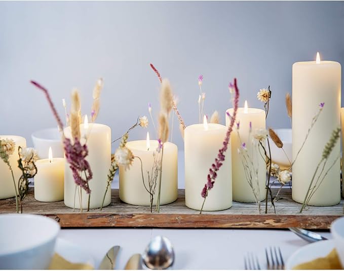 BOLSIUS 6 Ivory Pillar Candles Bulk - 3x3 Inches Candle Set - 25+ Hours Clean Burning - No Palm Oil - 0% Animal Fat - Premium European Quality - Unscented Dripless Dinner Pillars