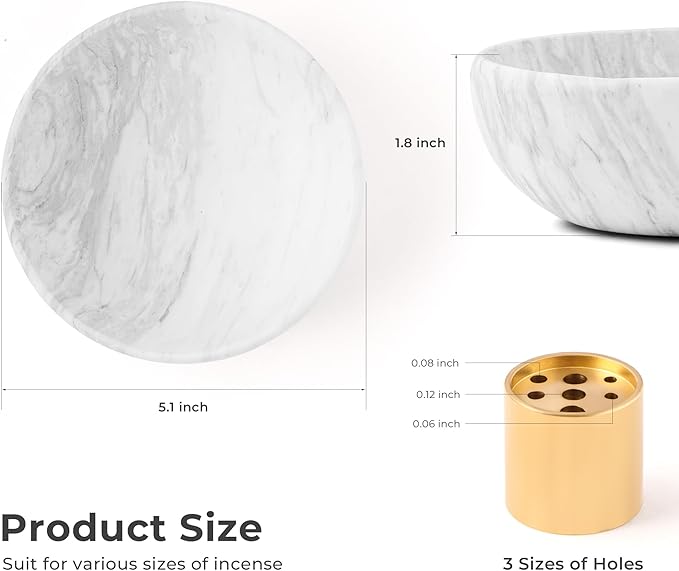 WORHE Marble Incense Holder, Natural Stone Incense Holder for Sticks with 9 Incense Holes, Handmade Incense Stick Burner Reflux Burner Ideal for Meditation Yoga Spa Room Decor White (WH086)